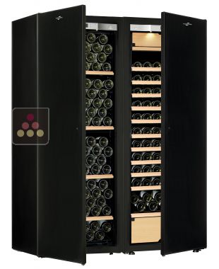 Combiné d'une cave à vin mono-température et d'une cave multi-usages 3 températures - Présentation stockage/coulissant TRANSTHERM