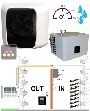 Climatiseur de cave à vin jusqu'à 48m3 avec condenseur à eau, fonction chauffage et humidificateur électronique - Évaporateur mural FRIAX