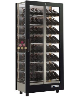 Vitrine à vin multi-températures - Usage professionnel - 3 côtés vitrés - Bouteilles inclinées - Habillage bois CALICE DESIGN