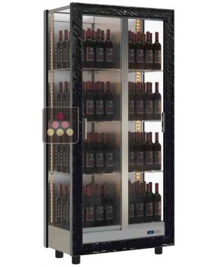 Vitrine à vin multi-températures - Usage professionnel - 3 côtés vitrés - Bouteilles verticales - Habillage bois CALICE DESIGN