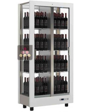 Vitrine à vin multi-températures - Usage professionnel - 4 côtés vitrés - Bouteilles verticales - Habillage bois CALICE DESIGN