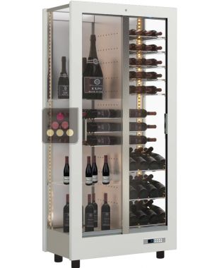 Vitrine à vin multi-températures - Usage professionnel - 3 côtés vitrés - Equipement mixte - Habillage bois CALICE DESIGN