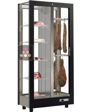 Vitrine réfrigérée de présentation pour charcuteries - 4 côtés vitrés - Habillage bois CALICE DESIGN