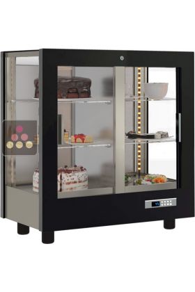 Vitrine réfrigérée de présentation pour snacks et desserts - 3 côtés vitrés - Habillage bois