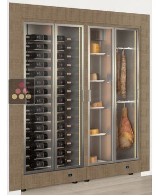 Combiné encastrable de 2 vitrines réfrigérées professionnelles pour vins, charcuteries et fromages - Cadre droit CALICE DESIGN